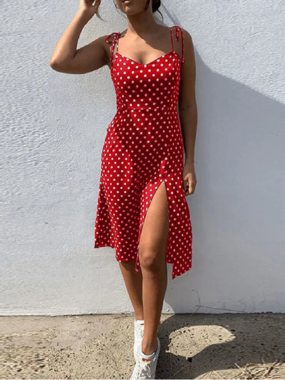 Dresses 2024 Sundress Summer Women Causal Polka Dot Sleeveless High Pleated elastic waist V-Neck Beach Dress Vestidos De Verano