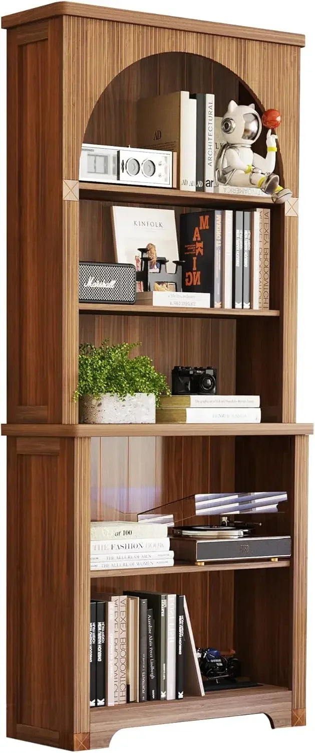 71" Tall Arched Bookcase with Storage, Modern 6-Tier Arched Cabinet with Door,Arched Bookshelf Cabinet with Open Display Storage