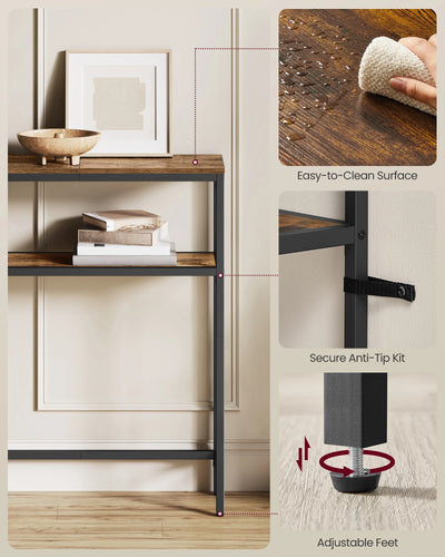 VASAGLE Console Table for Hallway, 2-Tier Slim Sofa Table, 20 x 80 x 80 cm, Hallway Table with 2 Shelves