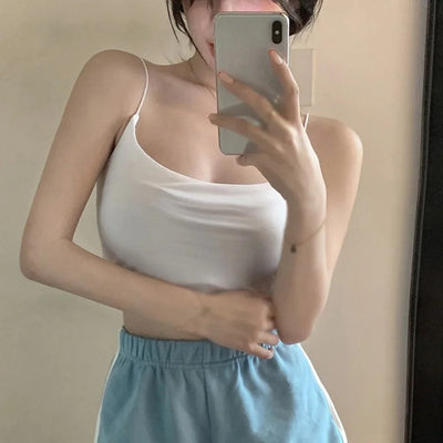Women Camisole Slim Fit Sleeveless Tank Top Lightweight Crop Top Spagetti Strap Casual Base Top Solid Color