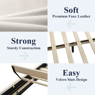 Bedroom Furniture, Full/Queen/king Size Bed Frame Adjustable Headboard, Faux Leather Platform Bed, Easy Assembly