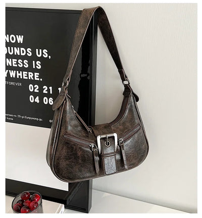Retro Belt Design PU Leather Shoulder Bags for Women 2024 Y2K Small Vintage Female Underarm Crossbody Bag Fashion Handbags