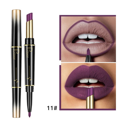 Matte Smooth Lipstick Sexy Soft Matte Red Purple Lipstick Crayon Carving Lip Contours Lip Liner Pencil Double Head Lipsticks