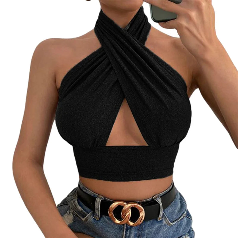 Cross Neck Halter Crop Top