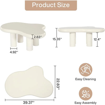 39.4" Cloud Coffee Table, Cute Cream Coffee Table with 4 Solid Legs, Modern Carton Center Table for Living Room, Home Office