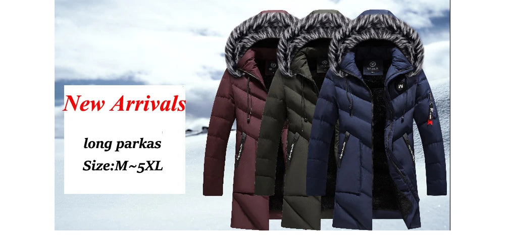 DIMUSI Winter Men's Long Jacket Fashion Men Fur Collar Thermal Classic Coats Casual Warm Windbreaker Padded Jackets Men Clothing