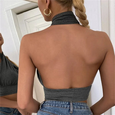 Cross Neck Halter Crop Top