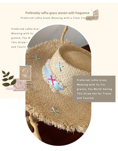 Straw Hat French Flat Top Female Summer Seaside Bows