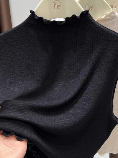 2025 Ruffled Knitted Top Women Y2K Tank Top Half Neck Vest Female Sleeveless Sweater Chic Soft Streetwear Solid Skinny Tube Top
