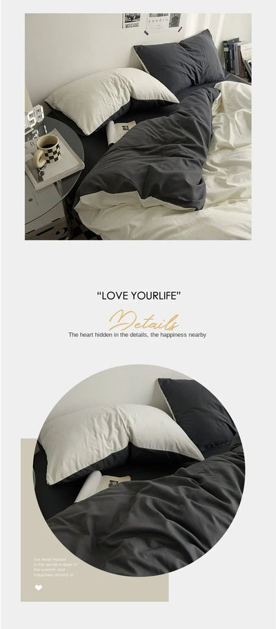 High Quality  Solid Color Double Washed Cotton Bedding 4 Pieces Set Student Dormitory Bed Linen Duvet Set Bed Suit