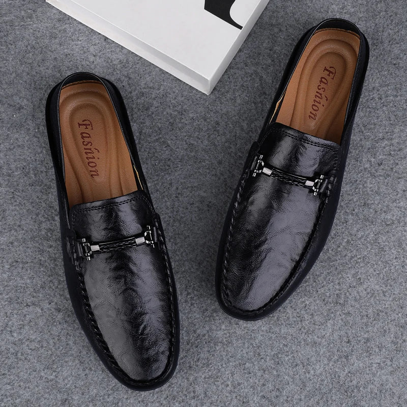 Men's breathable casual summer shoes with hollowed out men's driving shoes, high-quality men's business  genuine leather loafers