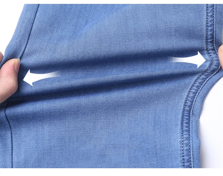 Spring/summer Thin Denim Straight Cotton Stretch Jeans Men Business Casual Cloth High Waist Ice Silk Lightweight Trousers