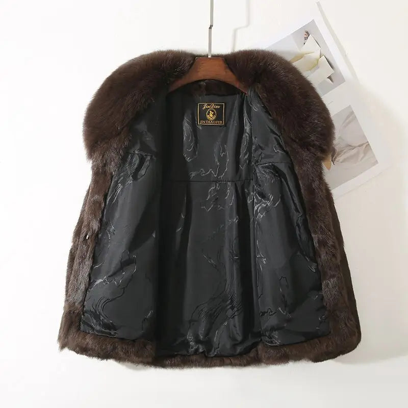 Real Rabbit Fur Coat Women Autumn Winter Short Jacket Thick Warm New Fashion Fox Fur Collar Elegant Female Warm Outerwear
