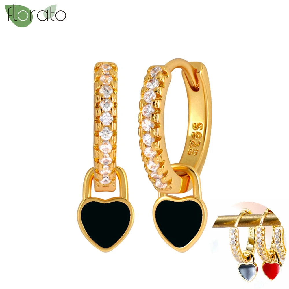 925 Sterling Silver Needle Fashion Round Pendant Small Earrings Luxury Gold Hoop Earrings for Women Premium Black Jewelry Gifts