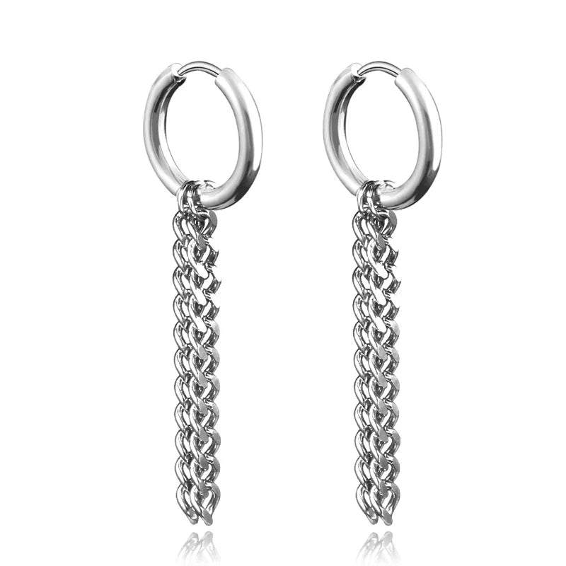 New Punk Stainless Steel Chain Hoop Earrings For Women Men 2023 Trendy Goth Pop Hip Hop Pendants Ear Jewelry Accessories Earring