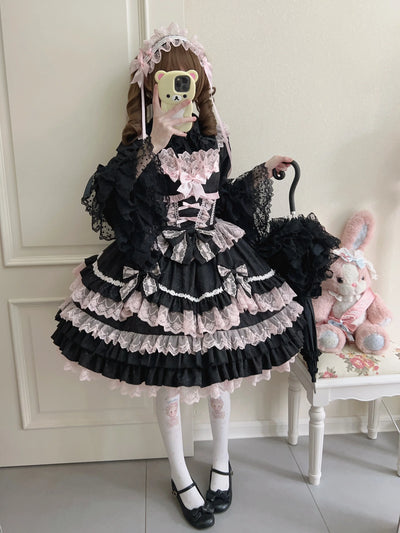 Original Lolita Dress Set Doll Feeling Girl Women's Sweet Jsk Suspender Dress Princess Fairy Lace Bow Sling Cake Dresses