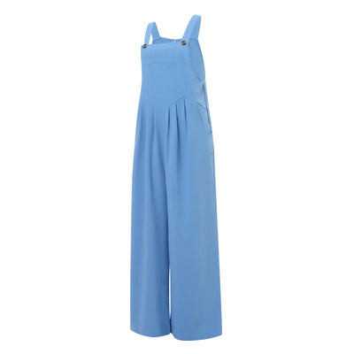 Overalls Women Summer Jumpsuit Outfits Plus Size Solid Color Casual Button Wide Leg Suspender Pants Overalls with Pockets