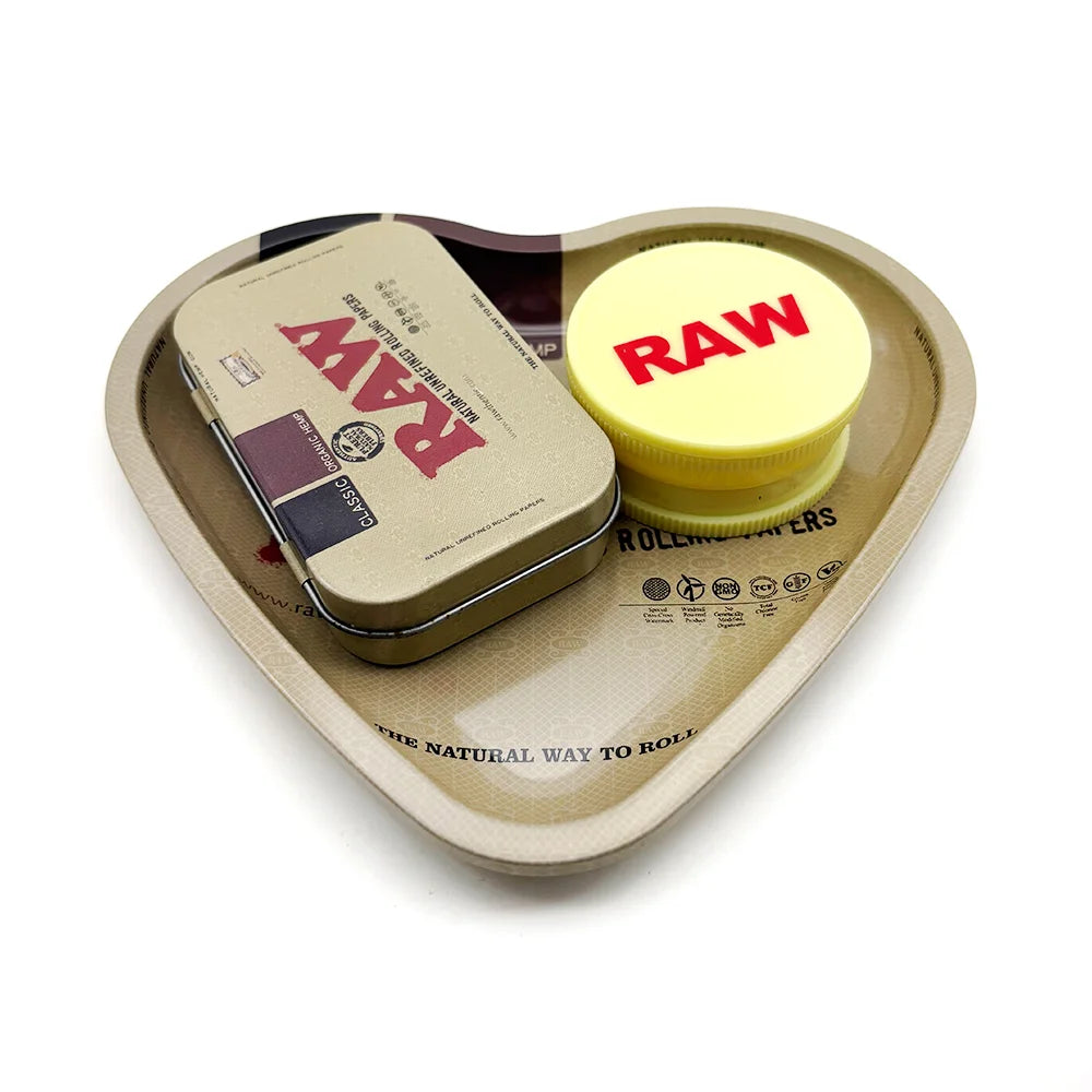 16.5x18CM Love-Shaped Cigarette Tray Tobacco Metal Rolling Tray Plate 60MM Plastics Herb Grinder 2 layer Cigarette Spice Crusher