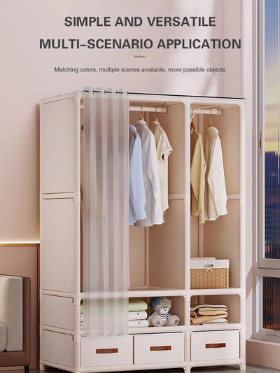 2024 New Wardrobe Household Bedroom Assembly Dustproof Wardrobe Rental Room With Drawer Storage Folding Simple Clothes Organizer