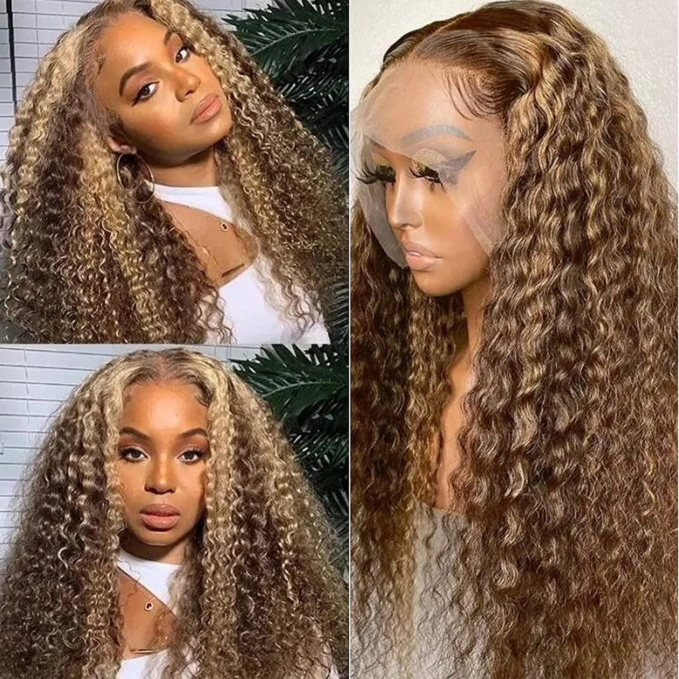 13x4 Highlight Wig Curly Human Hair Wigs For Women Colored Honey Blonde Lace Front Human Hair Wig 13x6 HD Deep Wave Frontal Wigs