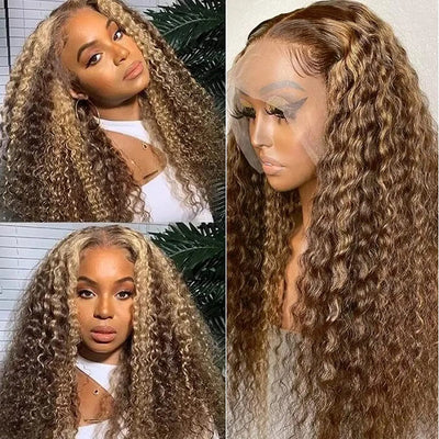 13x4 Highlight Wig Curly Human Hair Wigs For Women Colored Honey Blonde Lace Front Human Hair Wig 13x6 HD Deep Wave Frontal Wigs