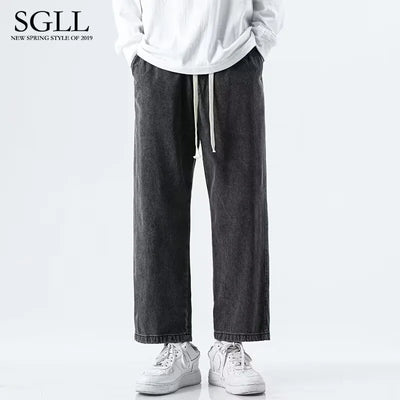 2025 Spring and Autumn New Jeans Men's Loose Straight Straight Solid Color Casual Trendy Versatile Wide Leg Long Pants