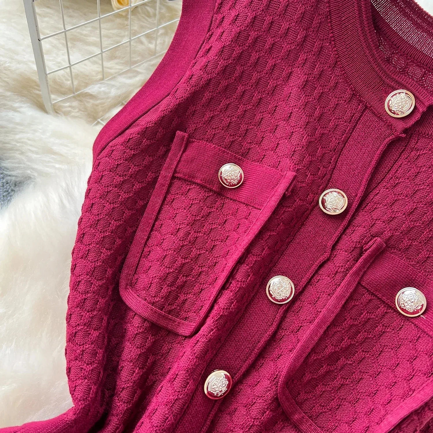 Women's Round Neck Sleeveless Dress Single-breasted Chic Elasticated Waist Slim Long Skirt   New High Quality Knitted Dress