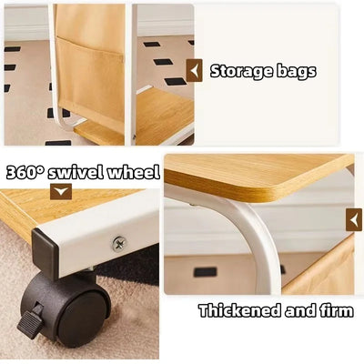 Coffee Table With 360° Wheels C-Shape End Table Sofa Side Table Portable With Cork Finish for RV Home Office Living Room Bedroom