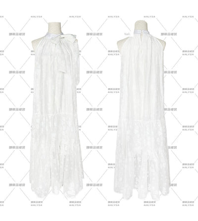 Cake White Halter Dress Loose Bow