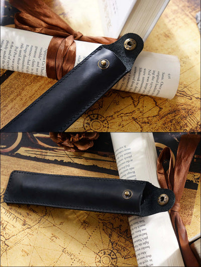 Genuine Leather Pen Case Cowhide Stationery Pencil Holder Bag Pen Pouch for Travel Notebook Journal Pen Cover