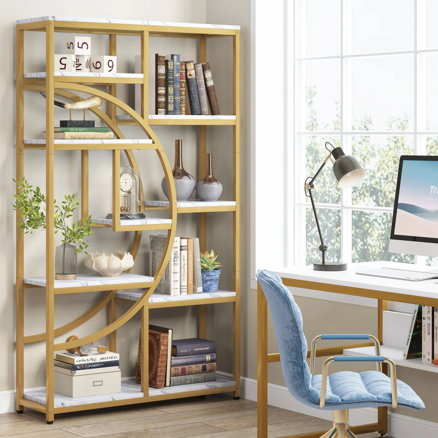 Bookshelf Industrial 5 Tier Etagere Bookcase, Freestanding Tall Bookshelves Display Shelf Storage Organizer