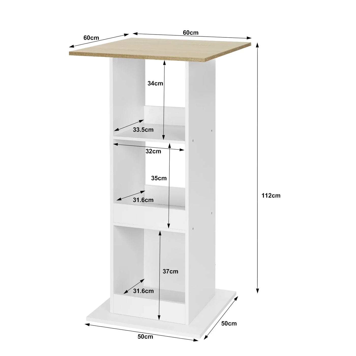 WOLTU 1PC Bar Table Bistro Square Counter Table with 3 Shelves Side Cabinet Drink Stand for Pub Kitchen Dining Room Living Room