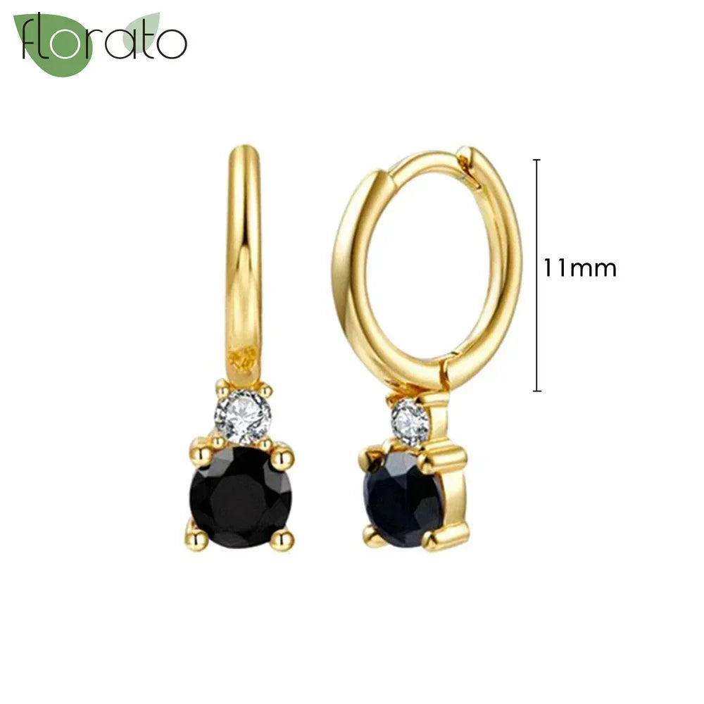 925 Sterling Silver Needle Fashion Round Pendant Small Earrings Luxury Gold Hoop Earrings for Women Premium Black Jewelry Gifts