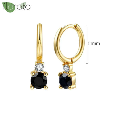 925 Sterling Silver Needle Fashion Round Pendant Small Earrings Luxury Gold Hoop Earrings for Women Premium Black Jewelry Gifts