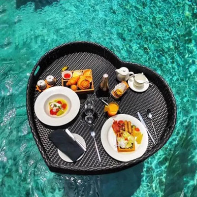 Bali Rattan Tray Swimming Pool Floating Rattan Tray Breakfast Afternoon Tea Dinner Plate Hotel Rattan Basket
