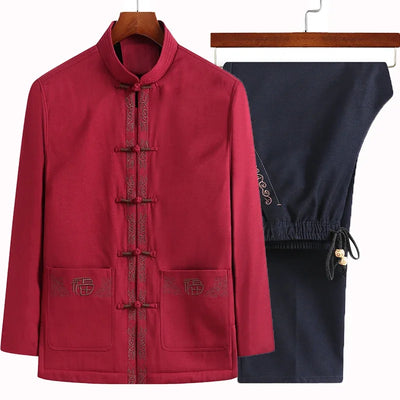 Tang Suit (top + Pants) Spring and Autumn Elderly People Door Flaperon Embroidery Father Men's Hanfu Chinese Style Suit