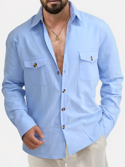 Men's Cotton Linen Shirts Turn Down Collar Solid Hawaiian Shirt Lightweight Breathable White Shirt Casual Large Size Streetwear