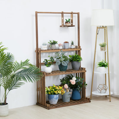 3 Tiers Heavy Duty Hanging Plant Stand Wood Garden Tall Flower Display Rack