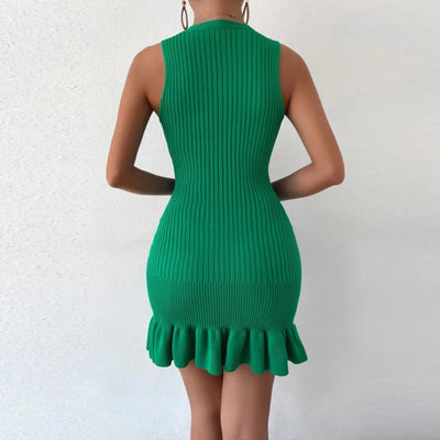 Chic Fashion Sexy Package Hipps Knitted Mini Dress Women Summer Elegant Ruffled Bodycon Dress Lady Streetwear Outfits