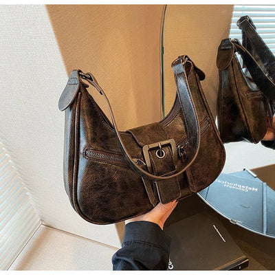Retro Belt Design PU Leather Shoulder Bags for Women 2024 Y2K Small Vintage Female Underarm Crossbody Bag Fashion Handbags