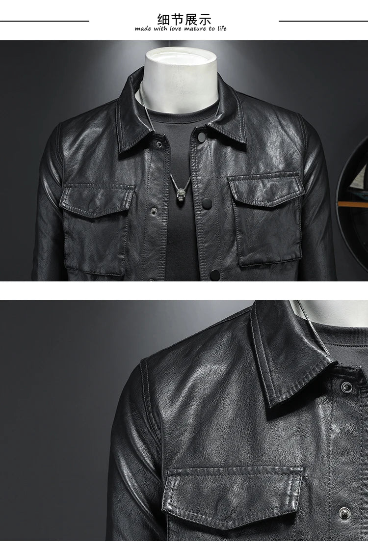 2024 Autumn and Winter New Men's Fashion Handsome with Fine Lapel Motorcycle Leather Coat Slim Stylish Man  Men Jacket