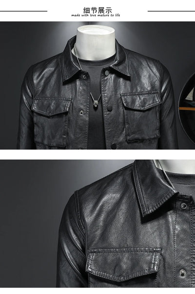 2024 Autumn and Winter New Men's Fashion Handsome with Fine Lapel Motorcycle Leather Coat Slim Stylish Man  Men Jacket