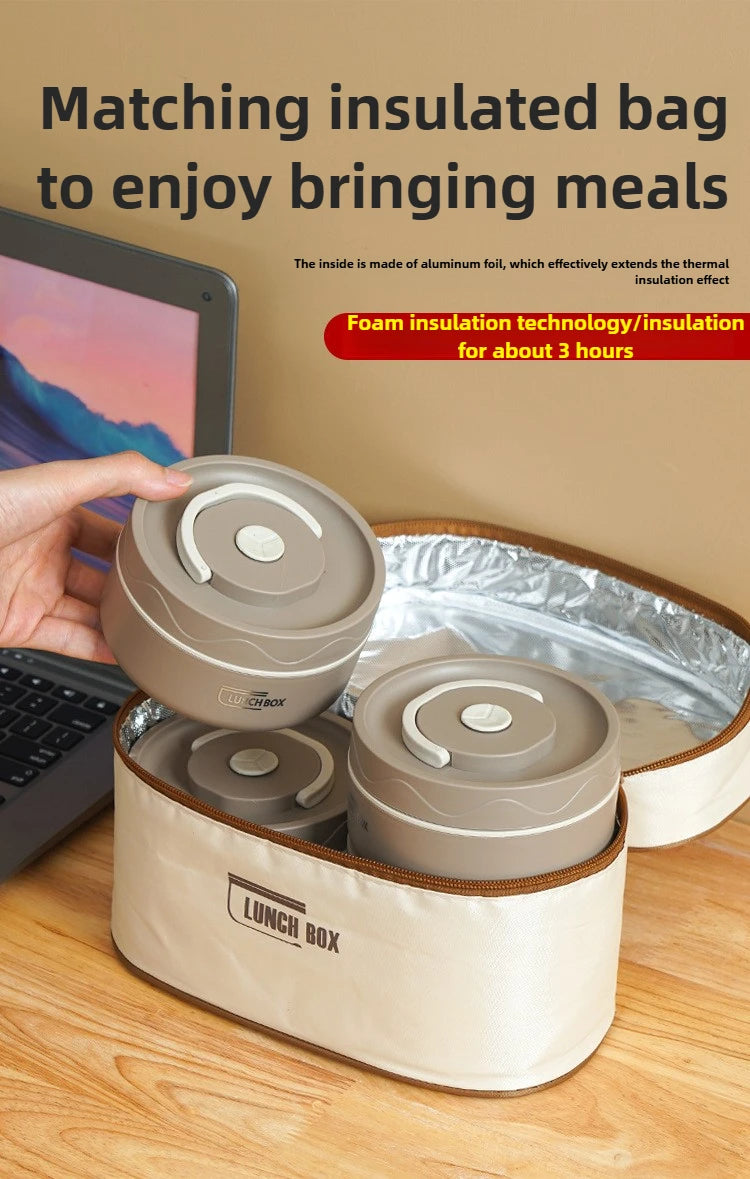 Microwavable Portable Insulated Food Container Lunch Box Stainless Steel Bento Box Insulated Leakproof Thermal Lunch Bag Set
