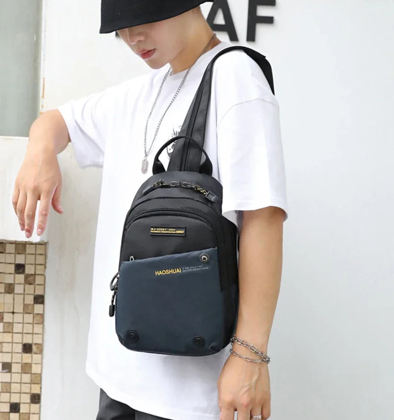 Men Nylon Small Backpack Rucksack  Multi-Functional Casual Travel Male Messenger Cross Body Chest Bags Knapsack Daypack