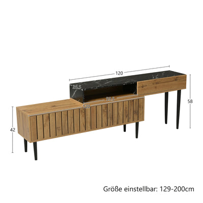 Lazyspace Modern TV Stand with Marble and Wood Grain, TV Cabinet with Iron Legs, Wooden TV Stand with Storage Space