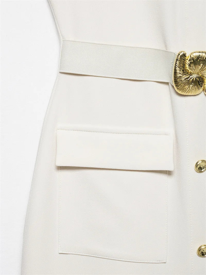 Women Long Dress Solid Color Summer Casual Slim Lady O-Neck Sleeveless Dresses Elegant Streetwear Female Button Up Belt Vestidos