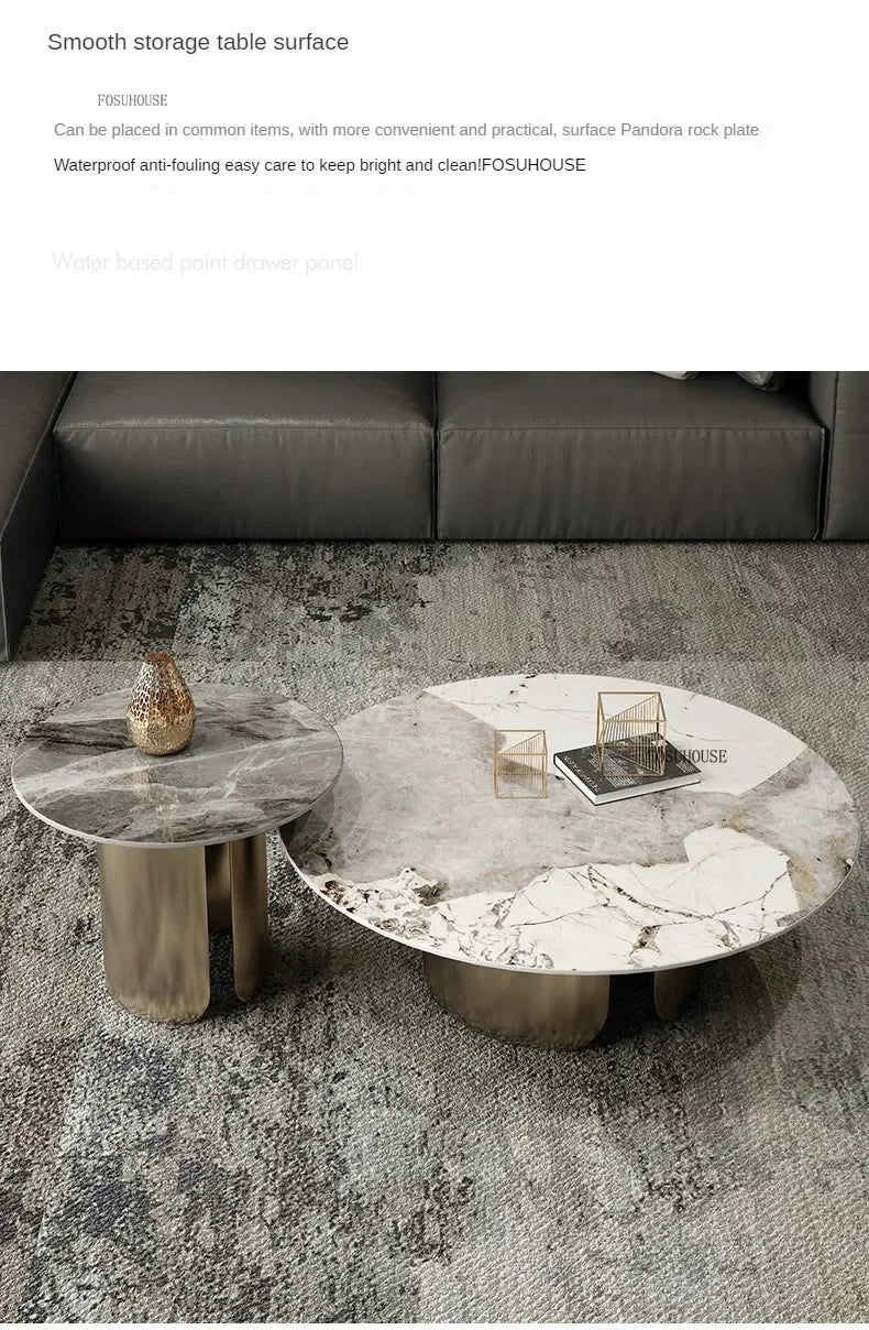 Light Luxury Italian Coffee Tables for Living Room Small Round Rock Slab Designer Table Minimalist Smooth Side Table for Office