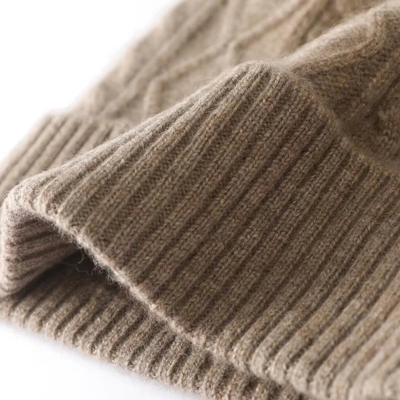 100%Pure Cashmere Women's Winter Hat 2023 Warm Wool Soft Beanie Bonnet y2k Rhombus Luxury Beanies For Lady Knitted Skullies Cap