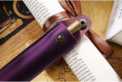 Genuine Leather Pen Case Cowhide Stationery Pencil Holder Bag Pen Pouch for Travel Notebook Journal Pen Cover