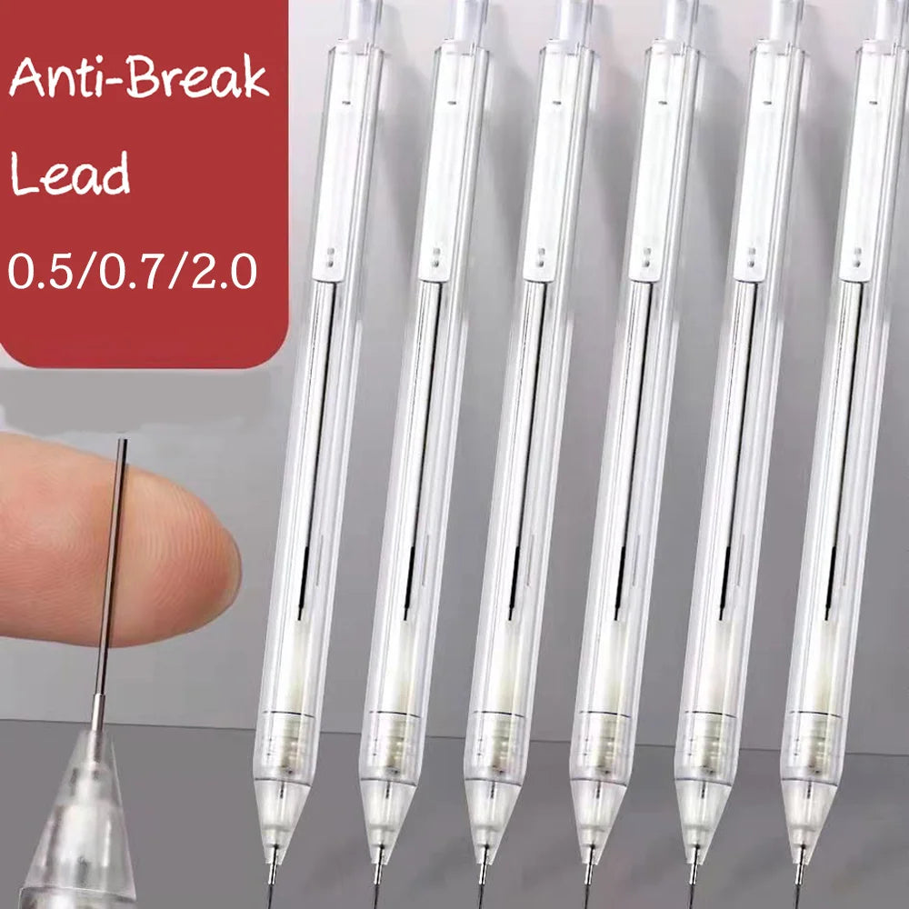 Mixed Loading 0.5&0.7mm Mechanical Pencil White Simple Automatic Pen for Students School Supplies Office Accessories Stationery
